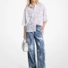 Blugi cu croială largă din denim decolorat, stropit manual Blugi cu croială largă din denim decolorat, stropit manual