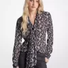 Bluză din Georgette cu imprimeu floral și guler nouat Bluză din Georgette cu imprimeu floral și guler nouat