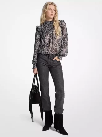 Bluză Georgette cu imprimeu Paisley metalic