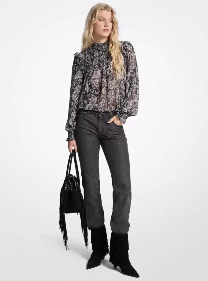 Bluză Georgette cu imprimeu Paisley metalic Bluză Georgette cu imprimeu Paisley metalic