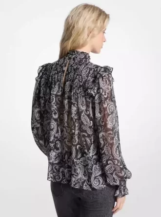 Bluză Georgette cu imprimeu Paisley metalic