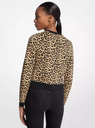 Cardigan din viscoză elastică cu imprimeu leopard