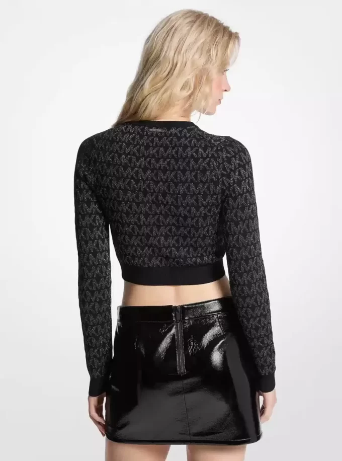 Cardigan scurt cu fermoar și logo metalic din jacquard Cardigan scurt cu fermoar și logo metalic din jacquard