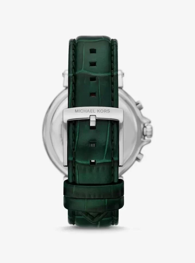 Ceas Maren supradimensionat din piele cu relief argintiu și crocodil Ceas Maren supradimensionat din piele cu relief argintiu și crocodil