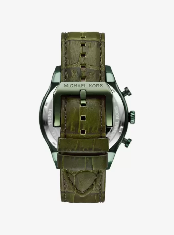 Ceas Panorama supradimensionat din piele cu relief de crocodil și nuanță măslinie Ceas Panorama supradimensionat din piele cu relief de crocodil și nuanță măslinie