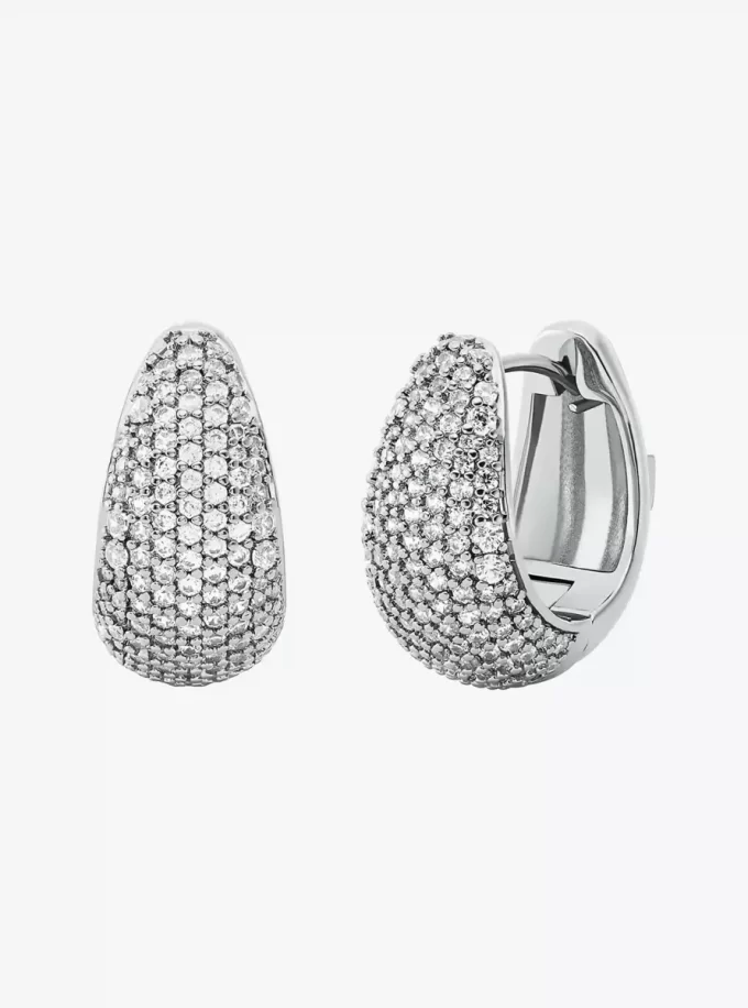 Cercei Huggie cu model de lacrimă, placați cu metal prețios, din alamă placată cu metal prețios și pavé