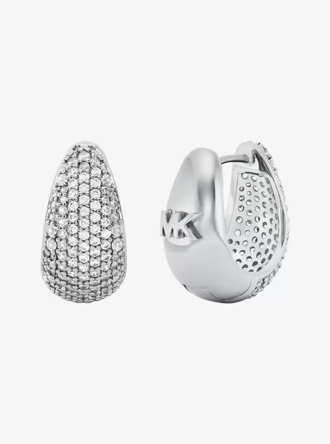 Cercei Huggie cu model de lacrimă, placați cu metal prețios, din alamă placată cu metal prețios și pavé