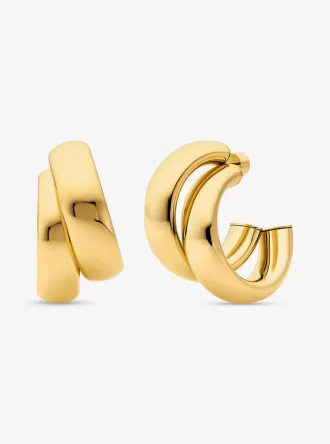 Cercei rotunzi dubli mari din alamă placată cu metal prețios