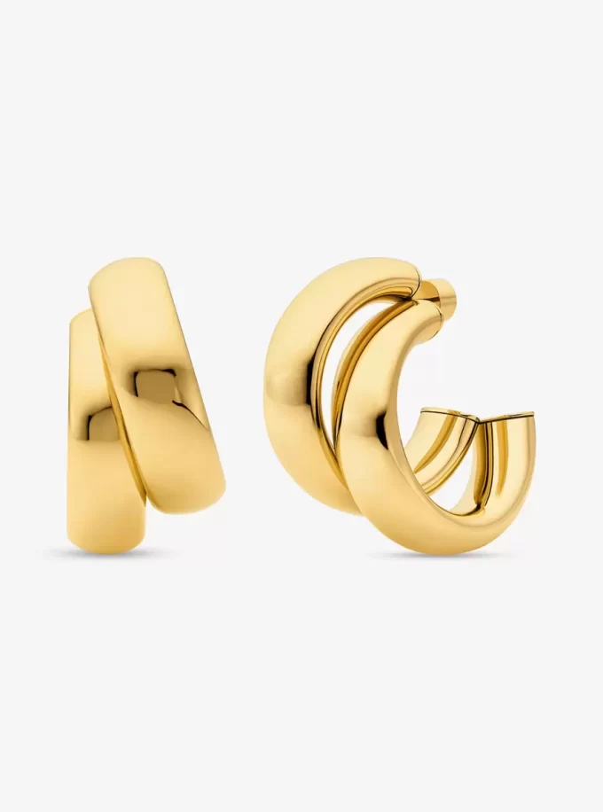 Cercei rotunzi dubli mari din alamă placată cu metal prețios
