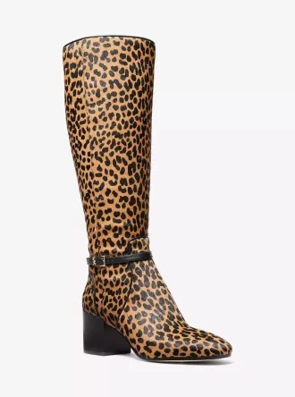 Cizme Ella cu toc bloc și imprimeu leopard din păr de vițel