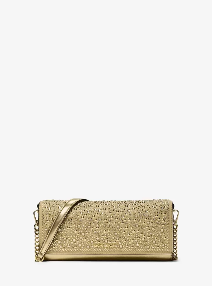 Clutch Jet Set Mediu din piele metalică Clutch Jet Set Mediu din piele metalică