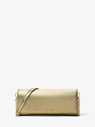 Clutch Jet Set Mediu din piele metalică cu ornament