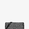 Clutch Jet Set Mediu din piele metalică cu ornament Clutch Jet Set Mediu din piele metalică cu ornament