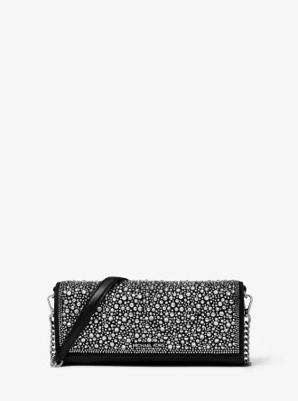 Clutch Jet Set Mediu din piele metalică cu ornament