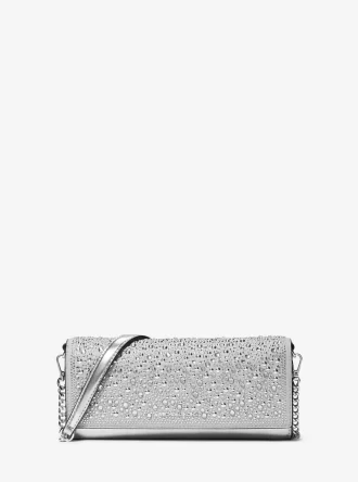 Clutch mediu din piele cu ornament Jet Set