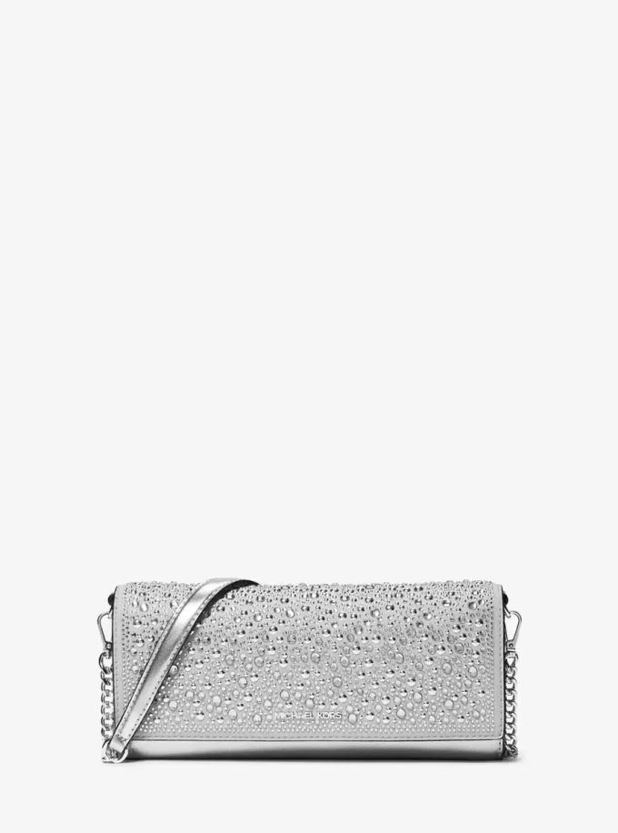 Clutch mediu din piele cu ornament Jet Set Clutch mediu din piele cu ornament Jet Set