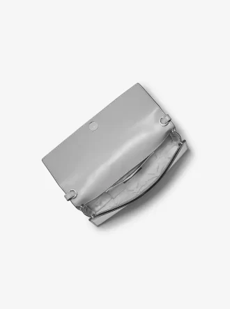 Clutch mediu din piele cu ornament Jet Set