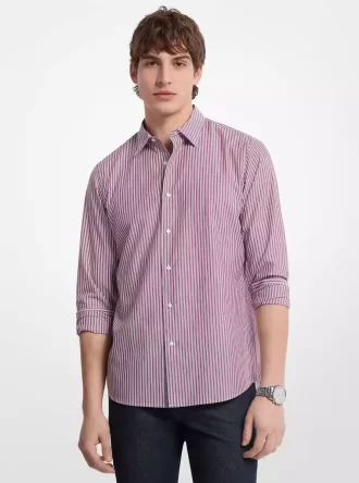 Cămașă cu dungi din amestec de bumbac, croială clasică