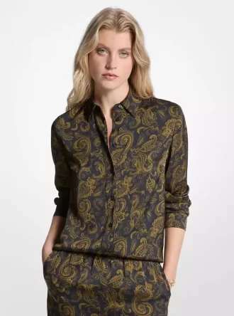 Cămașă de pijama din satin cu imprimeu Paisley