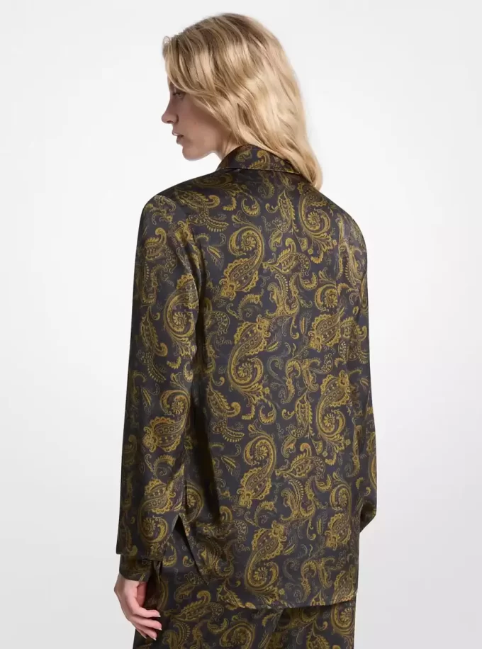 Cămașă de pijama din satin cu imprimeu Paisley Cămașă de pijama din satin cu imprimeu Paisley