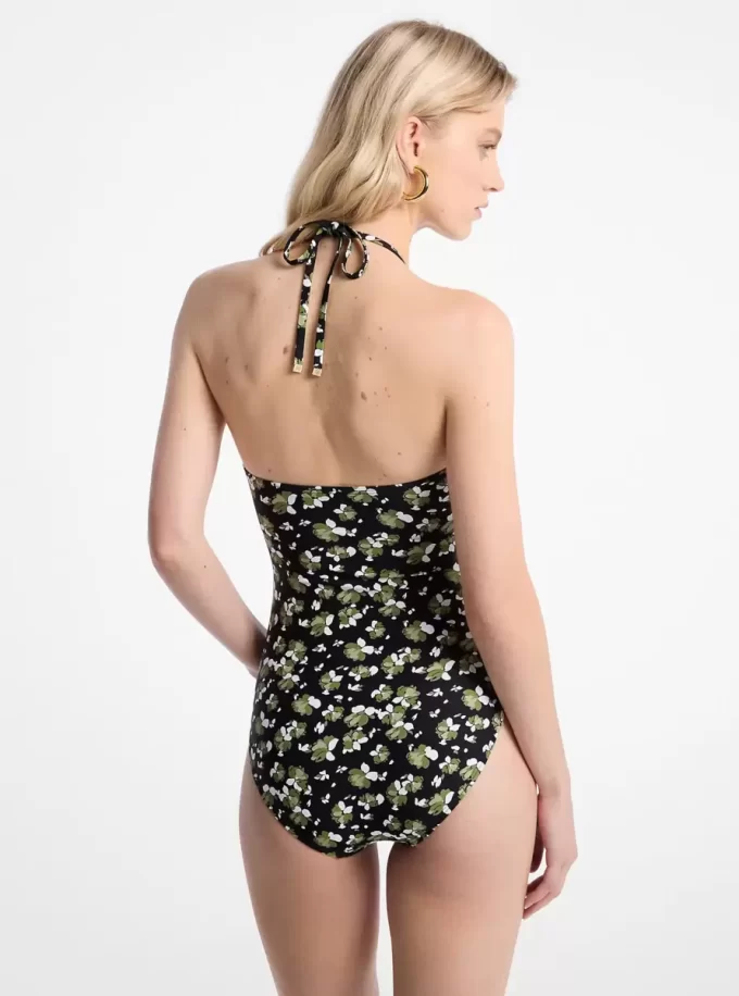 Costum de baie din nailon elastic cu imprimeu floral Costum de baie din nailon elastic cu imprimeu floral