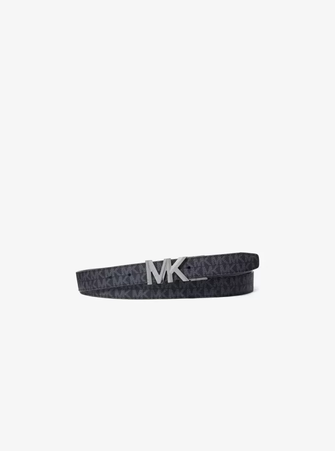 Curea din piele cu logo reversibil și semnătură Curea din piele cu logo reversibil și semnătură