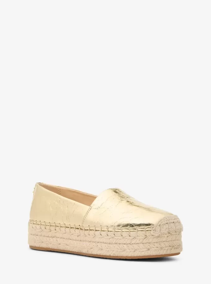 Espadrile cu platformă Lynne din piele metalizată crăpată