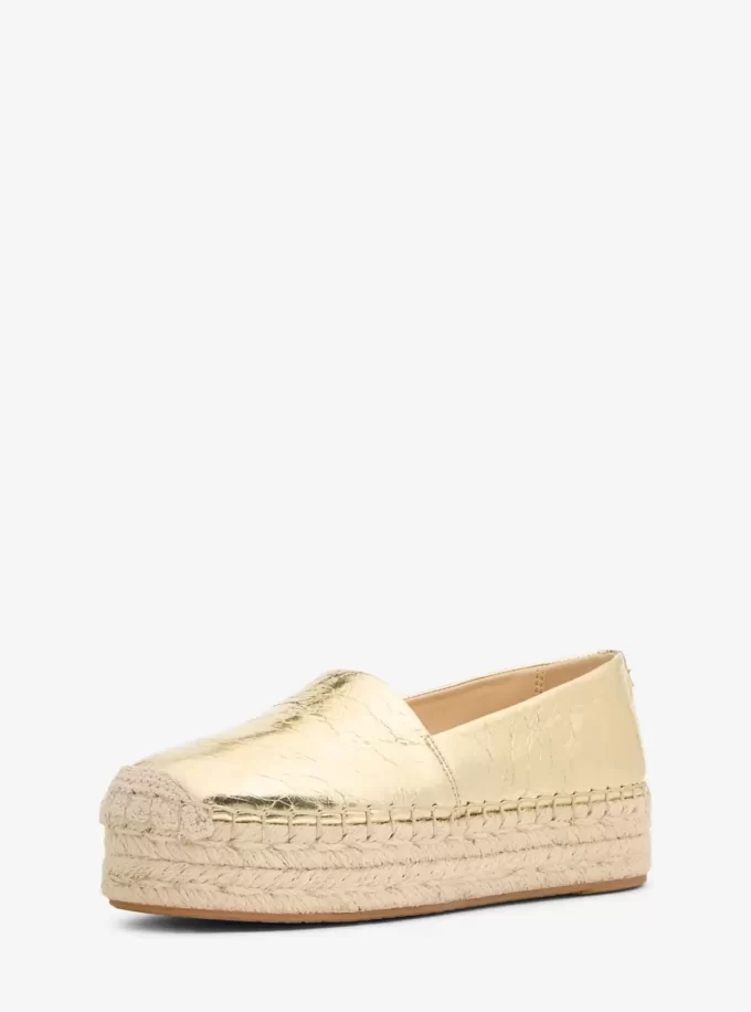 Espadrile cu platformă Lynne din piele metalizată crăpată