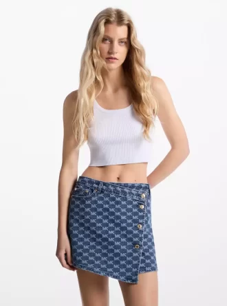 Fustă din denim cu logo jacquard
