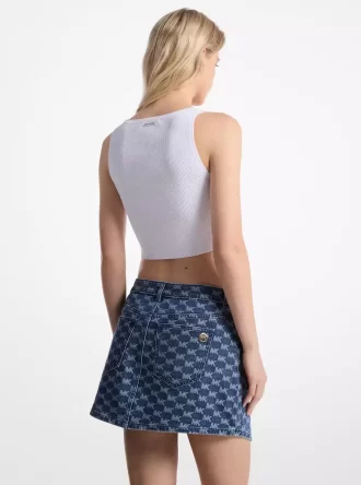 Fustă din denim cu logo jacquard