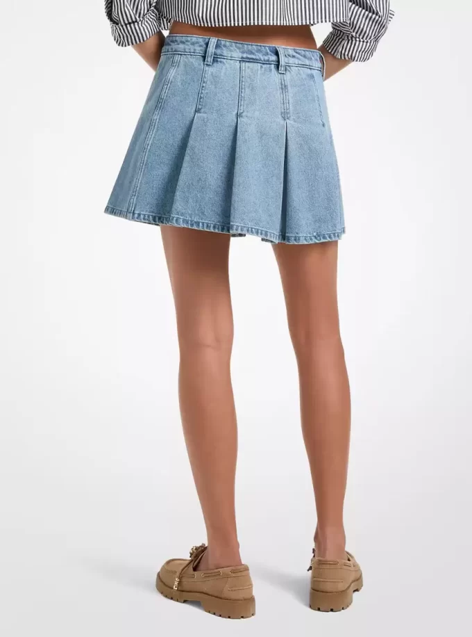Fustă mini plisată din denim