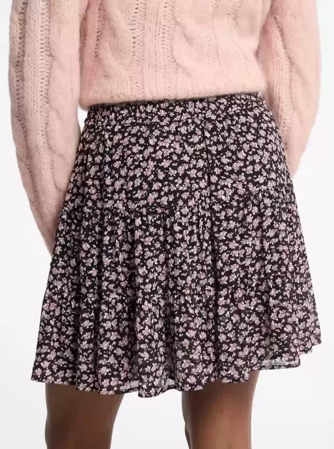 Fustă în straturi cu imprimeu floral Georgette Fustă în straturi cu imprimeu floral Georgette