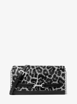 Geantă crossbody convertibilă Carson mare cu imprimeu leopard din păr de vițel