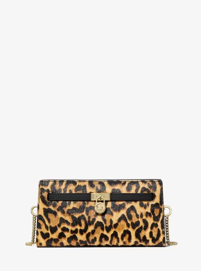 Geantă crossbody convertibilă Hamilton Moderne extra-small cu imprimeu leopard și păr de vițel
