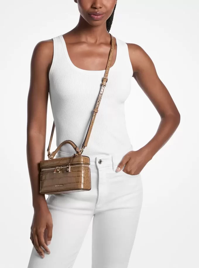 Geantă crossbody convertibilă Jana extra-small din piele cu model crocodil în relief