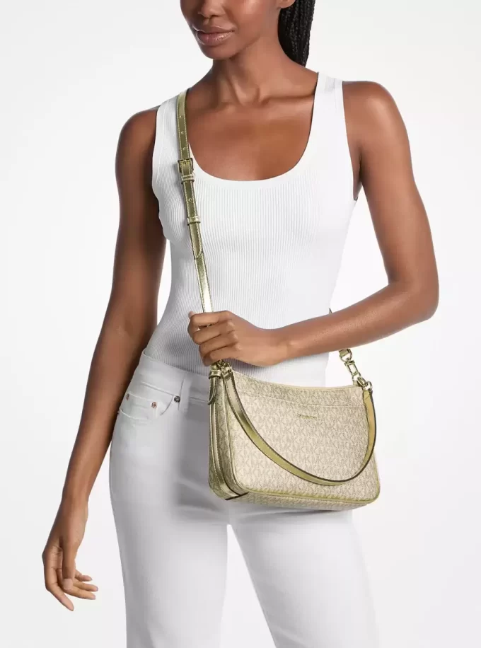Geantă crossbody convertibilă Jet Set Medium cu logo metalic