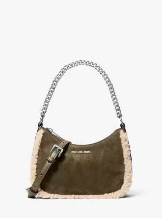 Geantă crossbody convertibilă Jet Set Mic din piele întoarsă și piele sintetică de shearling