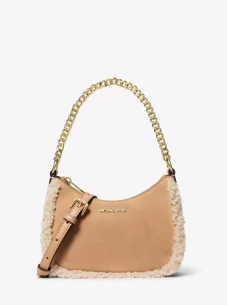 Geantă crossbody convertibilă Jet Set Mic din piele întoarsă și piele sintetică de shearling