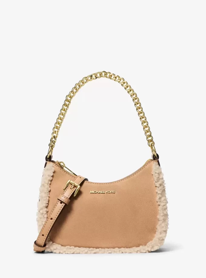 Geantă crossbody convertibilă Jet Set Mic din piele întoarsă și piele sintetică de shearling Geantă crossbody convertibilă Jet Set Mic din piele întoarsă și piele sintetică de shearling