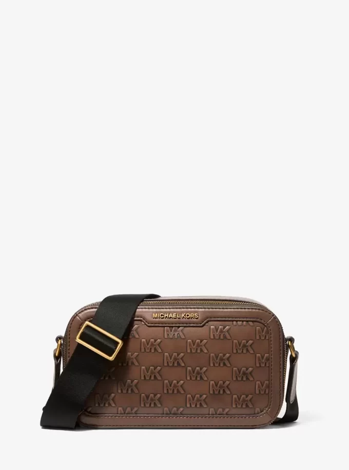 Geantă crossbody din piele lustruită cu logo Hudson în relief