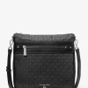 Geantă crossbody țesută Jet Set, cu imprimeu logo mare