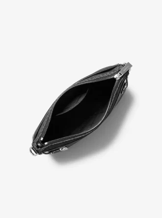 Geantă crossbody țesută Jet Set, cu imprimeu logo mare