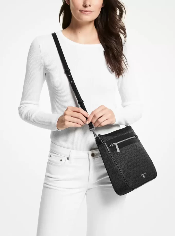 Geantă crossbody țesută Jet Set, cu imprimeu logo mare