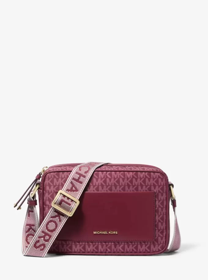 Geantă crossbody țesută Jet Set Large Signature Logo Print