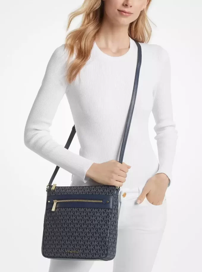Geantă crossbody țesută Jet Set Large Signature Logo Print