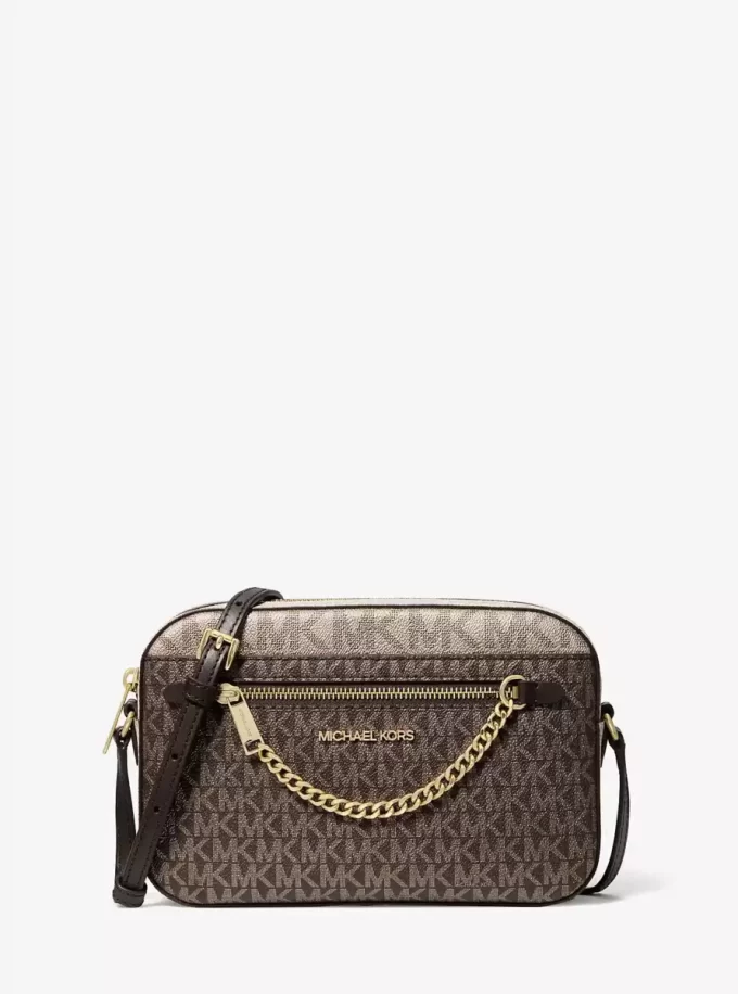 Geantă crossbody Jet Set mare cu logo metalic Geantă crossbody Jet Set mare cu logo metalic