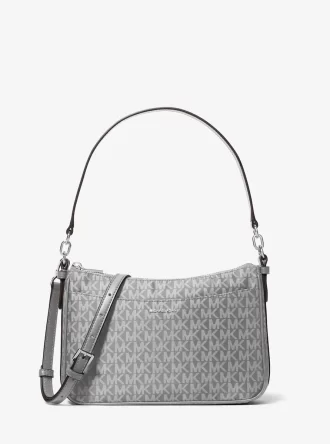 Geantă crossbody Jet Set medie cu logo-ul semnăturii și imprimeu țesut Pochette