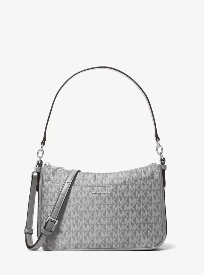 Geantă crossbody Jet Set medie cu logo-ul semnăturii și imprimeu țesut Pochette