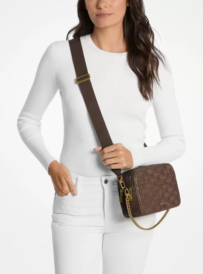 Geantă crossbody medie Bryant din piele lustruită cu logo în relief