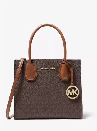 Geantă crossbody Mercer medie cu logo și piele, tip acordeon